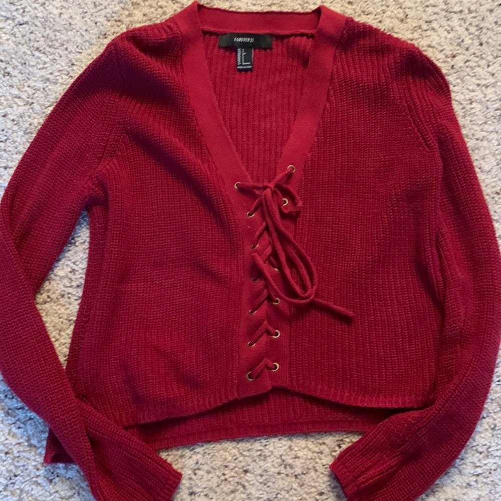 Forever 21 sweater with laced up front. Size small. Burgundy color